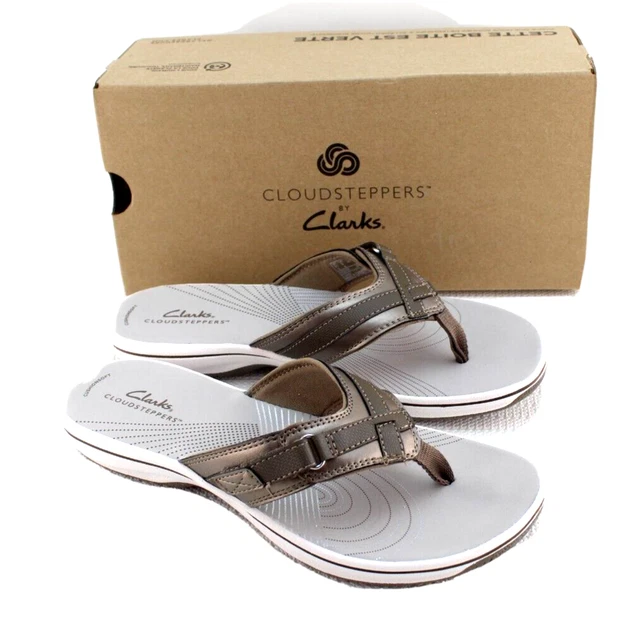 NWB CLARKS Breeze Sea Size 9 Pewter Synthetic Women's Flip Flop Sandals MSRP $55