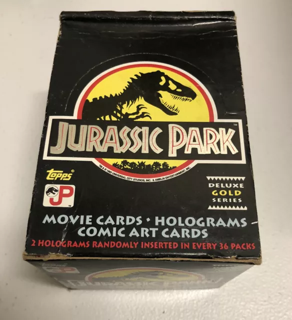 Rare 1992 Topps Jurassic Park Deluxe Gold Trading Card Box 32 of 36 Sealed Packs