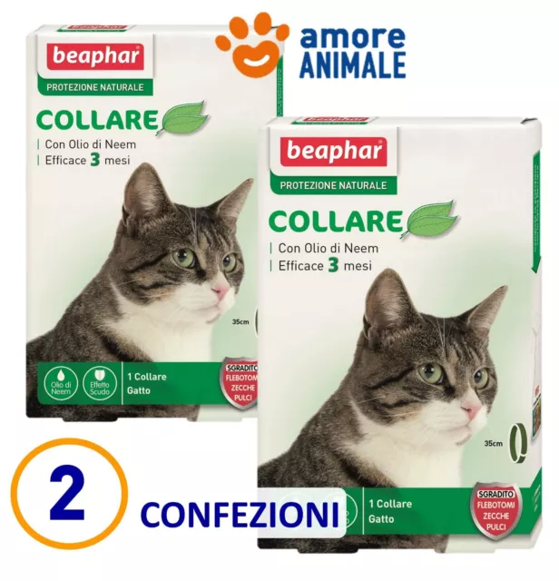 2 CONFEZIONI Beaphar Collare 35 cm Protezione Naturale Antiparassitario x gatto