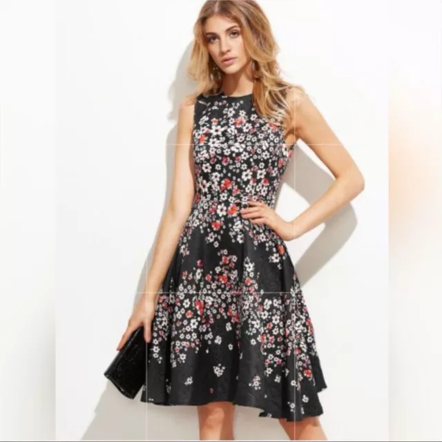 Dolce & Gabbaba Black Red Floral Print Jacquard  Dress