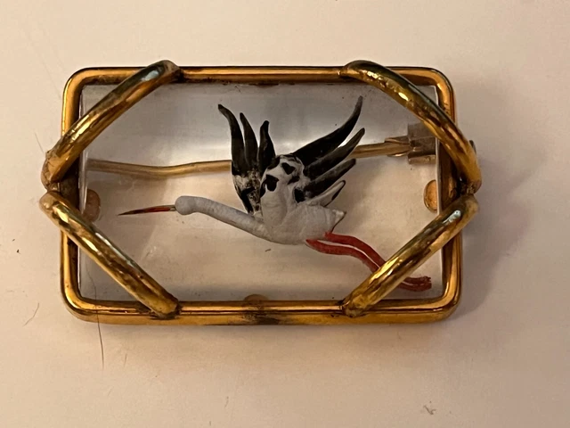Broche Ancienne Cigogne En Bakélite – Années 1920, Fabrication Française