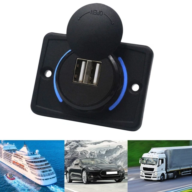 Presa Accendisigari Doppia USB 5V 1A/2.1A Per Auto, Moto, Camper E Barca – Ricarica Rapida Con Coperchio Impermeabile E Led Blu