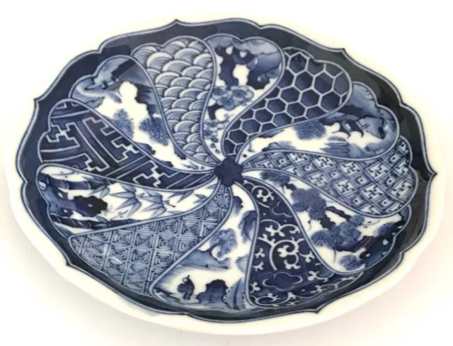 Vintage Japanese Hand Painted Imari Arita Blue & White Plate 6 1/4" It/258