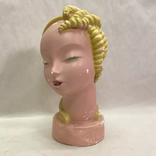 Vintage Art Deco Goldscheider-Style Lady Woman Head Bust Plaster Chalkware