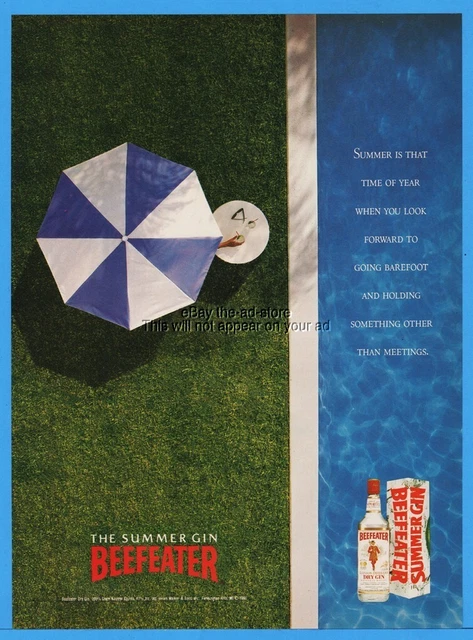 1992 Beefeater Gin SUMMER Umbrella Barefoot Something Other Than Meetings Ad