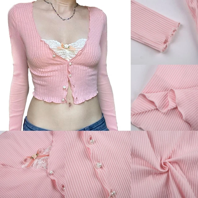 Manica Lunga T-Shirt Abbigliamento Ritagliata Pizzo Patchwork Pullover Street