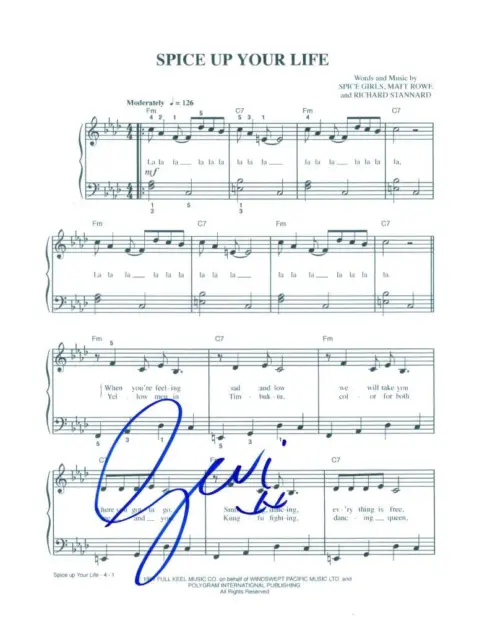 Geri Halliwell Spice Girls Signed Autograph Spice Up Your Life Sheet Music