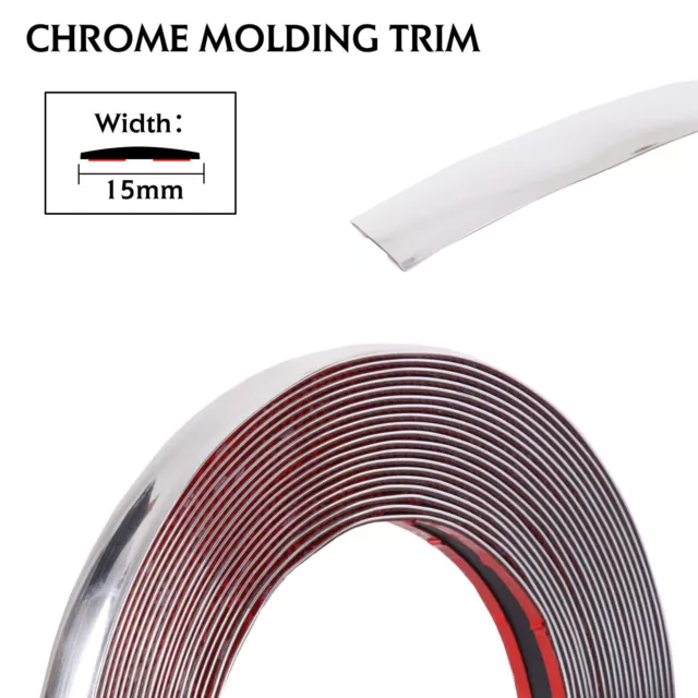 Auto Chrome Molding Trim Silver Strip Body Ornament Car Cabin Safeguard 8mm~50mm