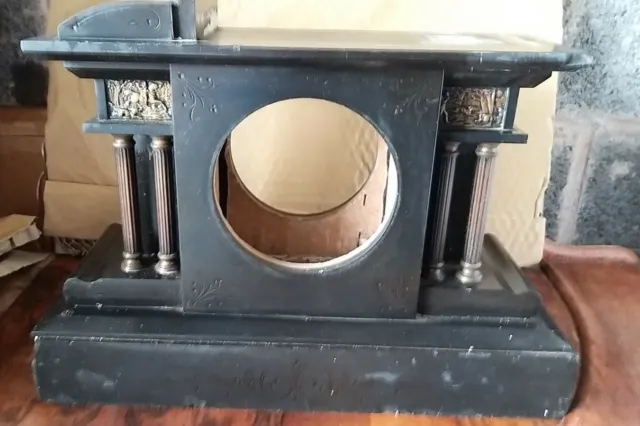 Antique Black Slate Mantel Clock Case