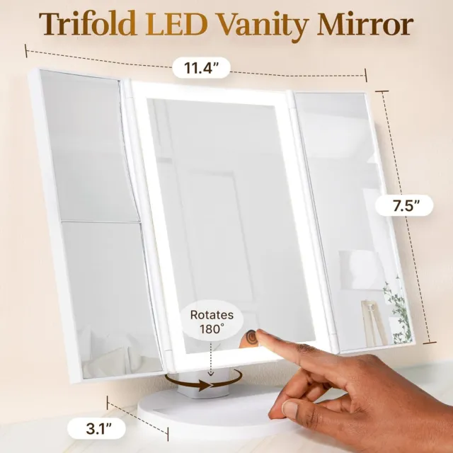 Vanity Mirror Beautyworks Backlit Makeup 36 LED Touch-Screen Light 1/2/3X