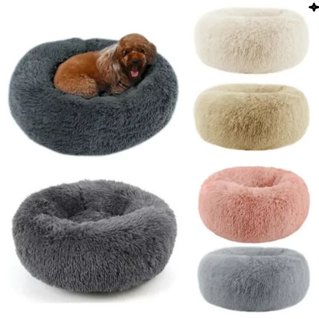 Dog Bed Donut Soft Round Plush Cat Beds For Calming Pet Anti Anxiety Washable 2