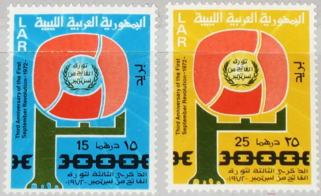 LIBYEN LIBYA 1972 401-02 485-86 3rd Ann Sep. Revolution Emblem broken Chain MNH