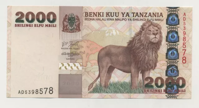 Tanzania 2000 Shilingi ND 2003 Pick 37.a UNC Uncirculated Banknote Lion