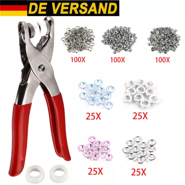 400stk Druckknöpfe Jersey Buttons DIY Nähbedarf 4 Farben mit Druckknopfzange Set