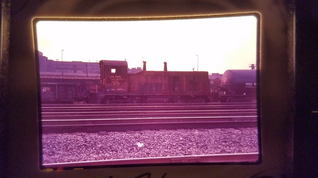 XSX01 35MM Train Slide ENGINE LOCOMOTIVE RR SWITCHER 1976 AND TANKCAR