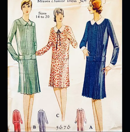 Vtg 20s Pleated Pintuck Drop Waist Flapper Dress Sewing Pattern McCall 5676 B32