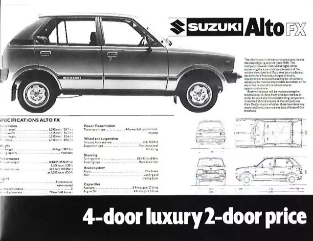 Suzuki  Alto Fx Car Sales 'Brochure'/Sheet June 1981