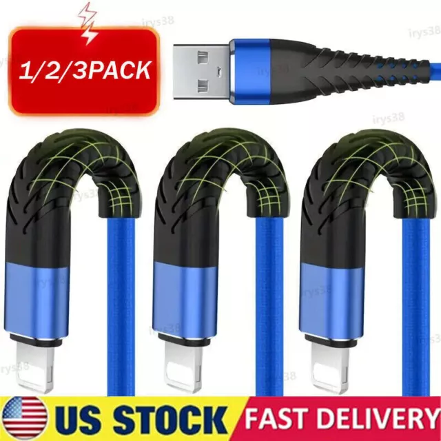 Braided Fast Charger Cable Heavy Duty lot Cord For iPhone 14 13 12 11 X XR 8 7 6