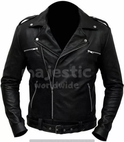 Hombre Chaqueta de Piel Auténtica Negan Jeffrey Dean Morgan Traje - Walking Dead