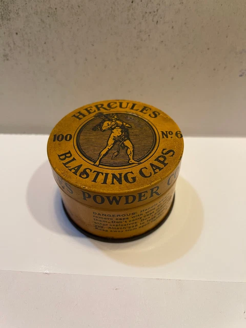Antique HERCULES Blasting Caps Tin 100 No. 6 Wilmington Del YELLOW