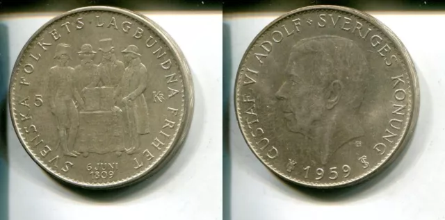 SCHWEDEN 1959 - 5 Kroner in Silber, vz/stgl. - 150 Jahre schwedische Verfassung