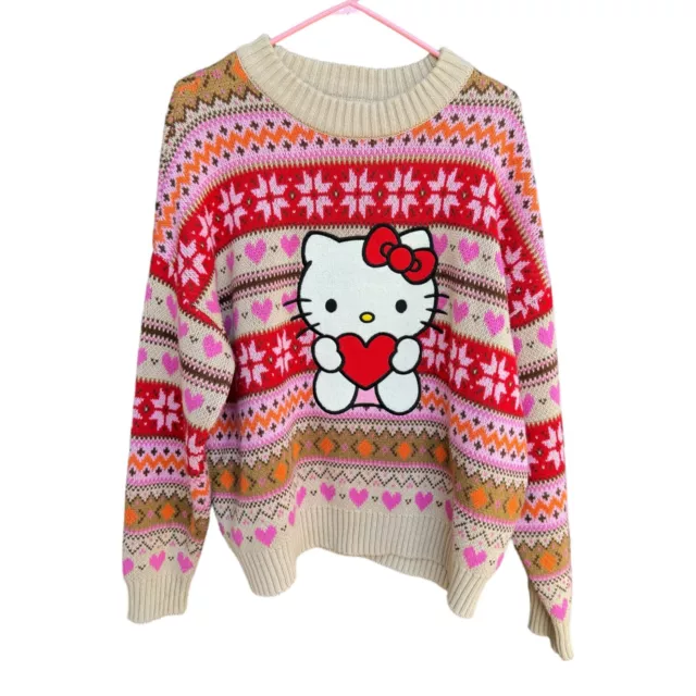 Hello Kitty Fair Isle Sweater Adult Size XS Forever 21 Pink/Red/White Heavy