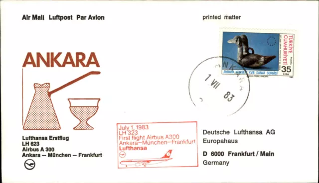 LUFTHANSA Erstflug Luftpost Ankara München Frankfurt 1983 Türkei Briefmarke
