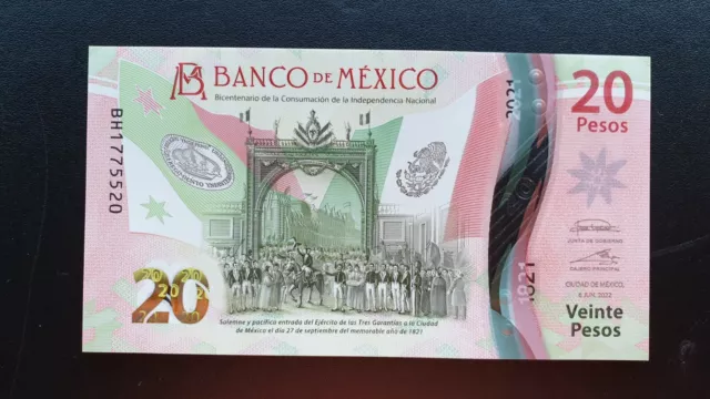 MEXICO 20 Pesos 2022 P132d.5 Comm 200 Years UNC Polymer Banknote