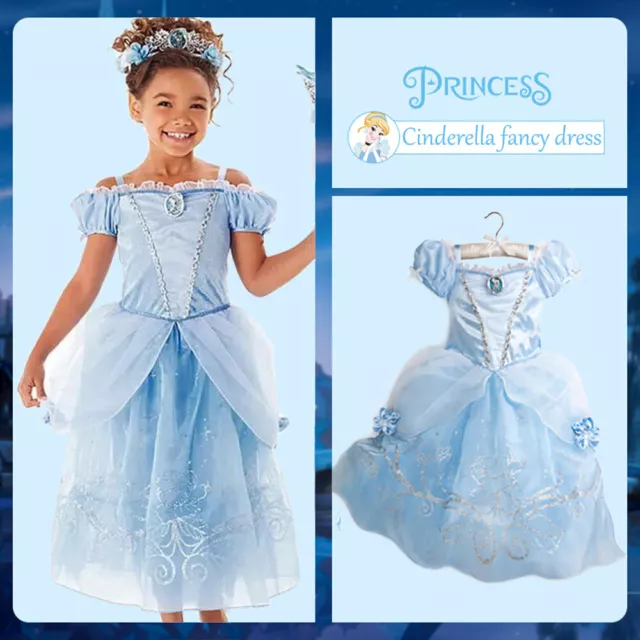 Cinderella Fancy Dress Up Princess Costume Girls Kids Birthday Book Week Gifts