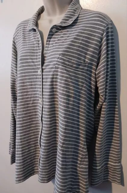 J Crew Pajama Top Small Dreamy Stripe Cotton Gray White Button Up B7341 2