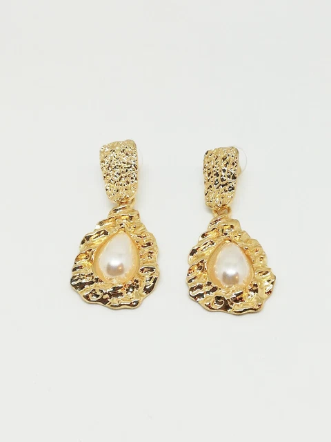 Boucles D'oreilles Femme Goutte D'eau Avec Perle Et Diamant - Acier Inoxydable Doré - Modèle V8 - Neuf Avec étiquettes