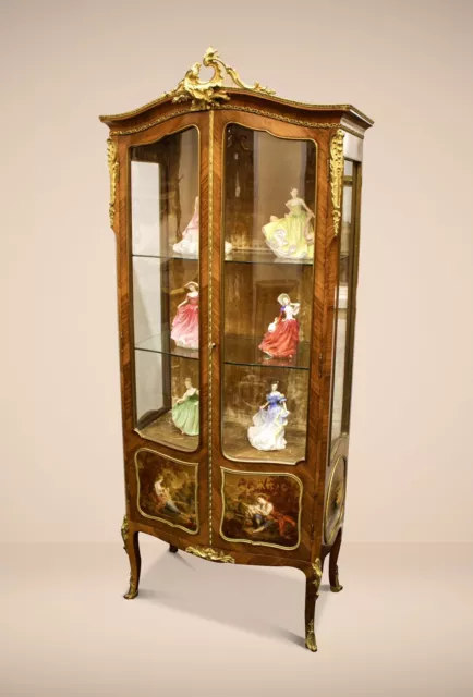 Antique Cabinet / Quality 19th Century French Kingwood Vernis Martin Vitrine