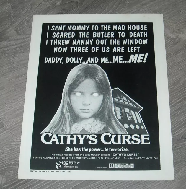 CATHY's CURSE PROMO HORROR MOVIE PRESSBOOK ALAN SCARFE RANDI ALLEN BEV MURRAY