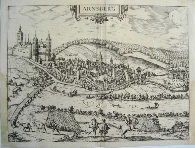 Arnsberg Sauerland  alter dekorativer Braun und Hogenberg Kupferstich 1580