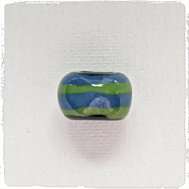 KAZURI  MACRAME BEADS -  round - blue & green with the stripe pattern
