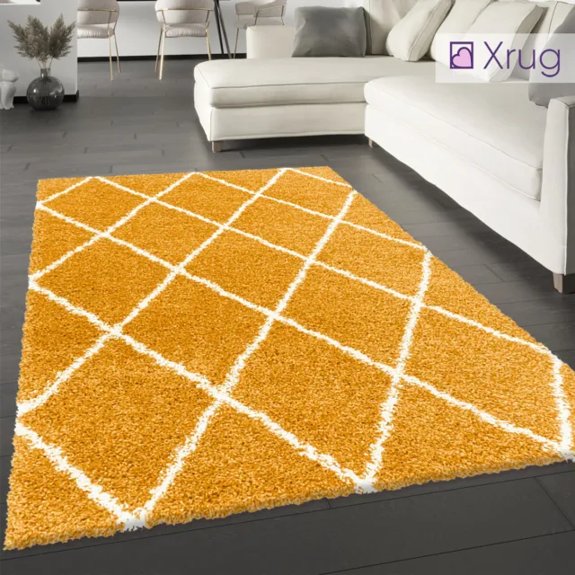 Mustard Rug Large & Small Size Fluffy Shaggy Geometric Carpets Thick Area Mat