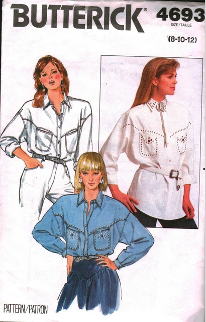 4693 Vintage Butterick SEWING Pattern Misses Very Loose Fitting Western Shirt 10