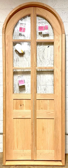 Rustic solid white oak lumber arched top double door wood story book pantry
