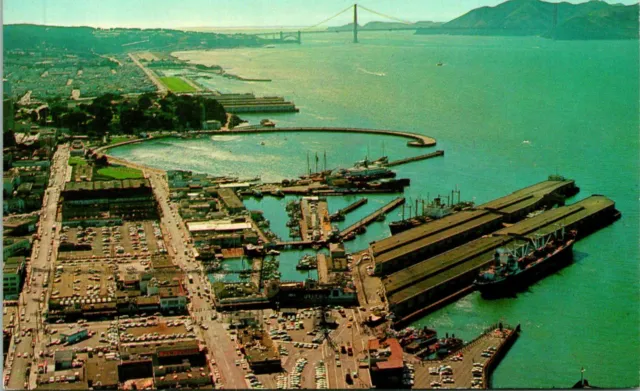 Golden Gate Bridge SF CA Aerial View Fisherman's Wharf Postcard used (26163)