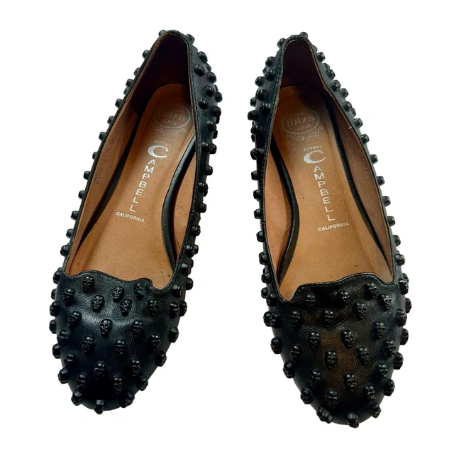 JEFFERY CAMPBELL SKULLS Flats Women s 8 Black Leather Gothic Halloween Shoes 89.10 PicClick