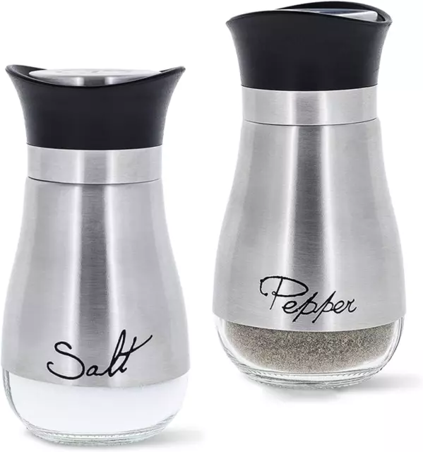 Stainless Steel Salt and Pepper Shakers Set with Glass Bottle, Spice Dispenser K