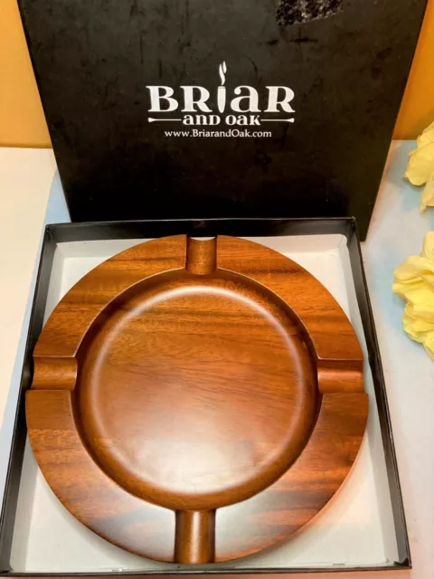Briar & Oak Hand carved Wood Cigar Ashtray 4 Slots Outdoor Cigar Ashtray 7"W NEW