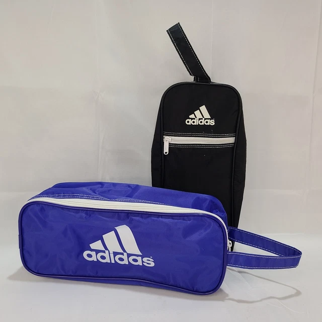 Set of 2 Adidas Blue Black Shoe Bags Carrying Case Pouch Logo Zip Soccer Golf
