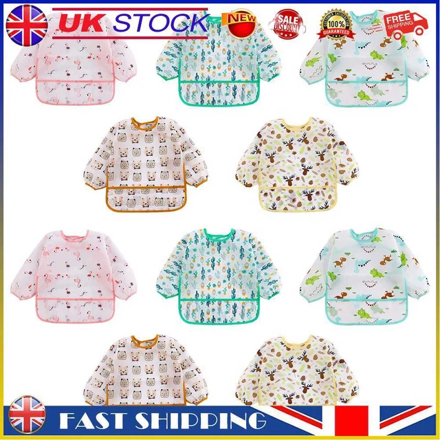 Baby Feeding Bibs Kids Waterproof Long Sleeve Feeding Apron Children One Piece #