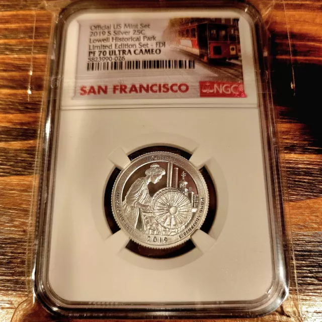 2019-S PF70 Silver Lowell Historical Park Quarter NGC Limited Edition Trolley