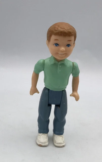 VINTAGE PLAYSKOOL DOLLHOUSE BRUNETTE BOY Son Brother RARE Green Shirt