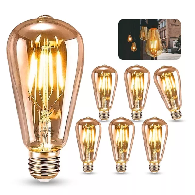 6er Glühbirne LED E27 Vintage Edison Lampe 220-240 4W Retro Weißglühend