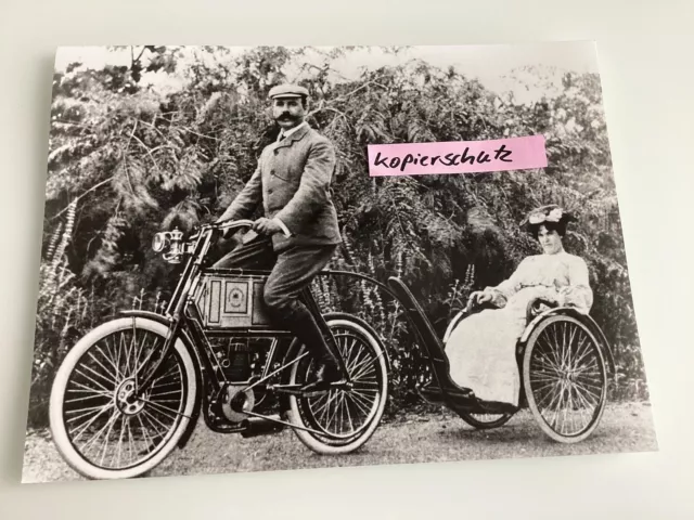 ❤️NSU Motorrad mit Anhängewagen 1904 | s/w Foto Hochglanz