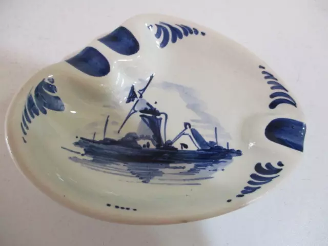 Vintage Pottery Delfts Blue Handpainted Ashtray Windmill Holland Scene