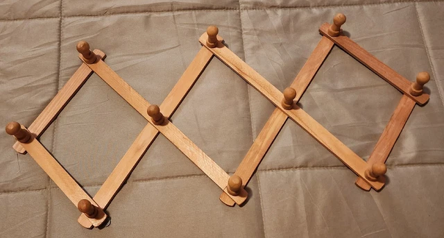 Boho Accordion Wooden Expandable 10 Peg Wall Hanger Mug Coat Hat Jewelry Rack